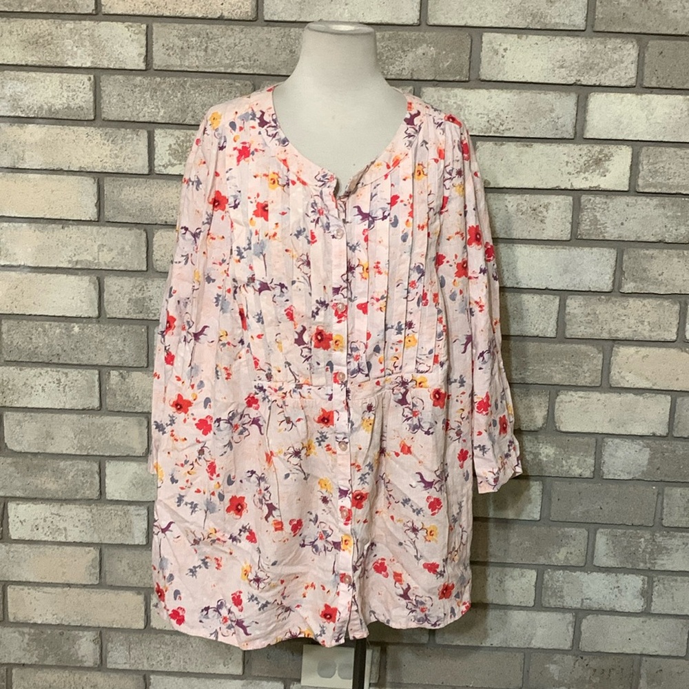 Woman Within Floral Blouse - Pink, Red, and Yellow